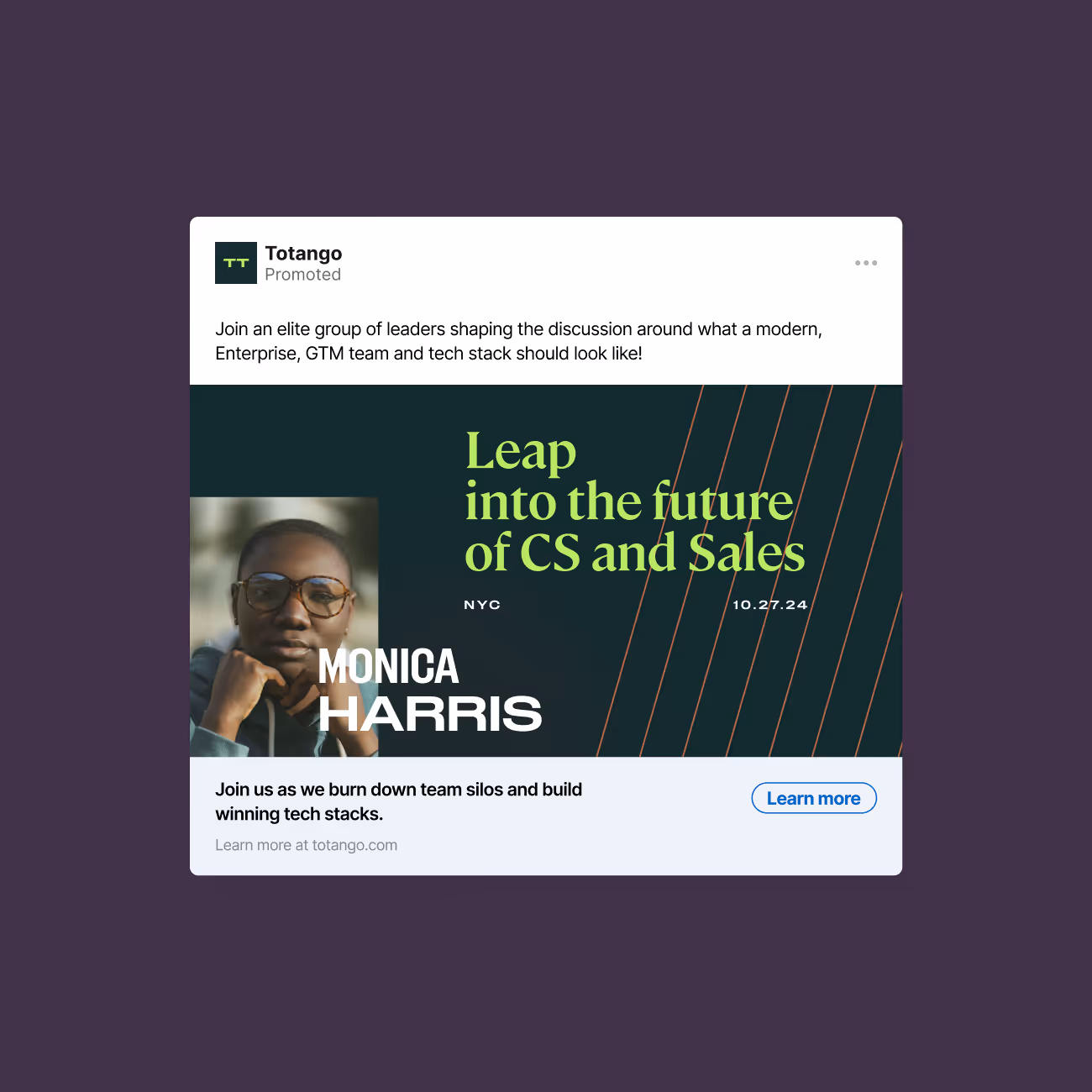 Social media ad for Totango event 