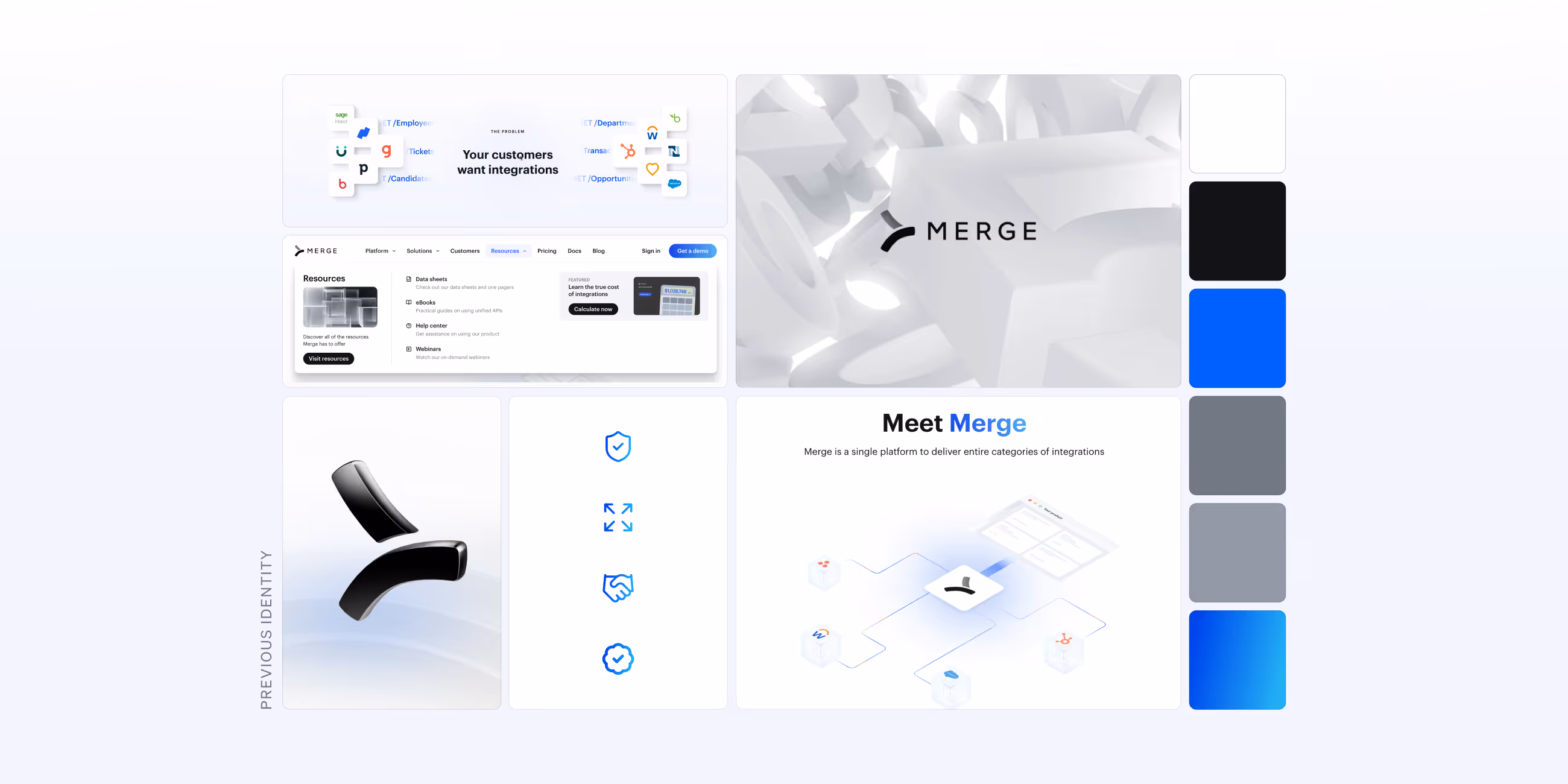 Collage showing previous visual identity with Vizard logo on blue background, Poppins font alphabet samples on red background, social media apps with video thumbnails, woman working on laptop, and website homepage with blue theme.