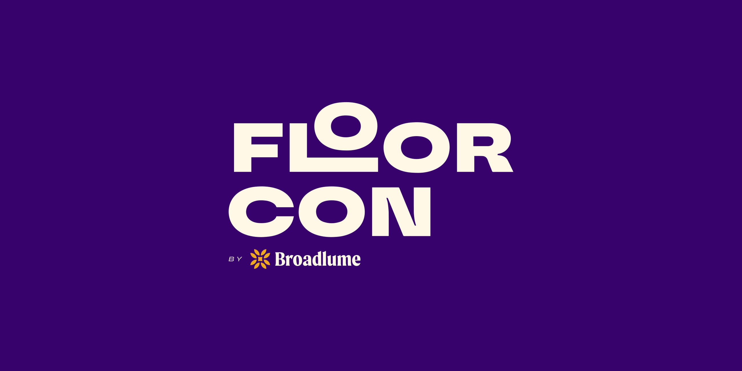 Logo for FLOOR CON by Broadlume with stylized white text on a purple background.